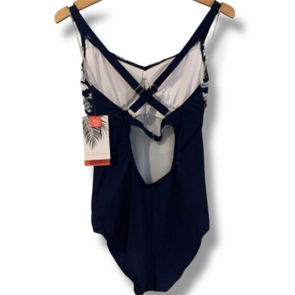 Christina Swimsuit Women's Size 8D NWT Navy White Mediterranean Floral One Piece - Picture 2 of 6